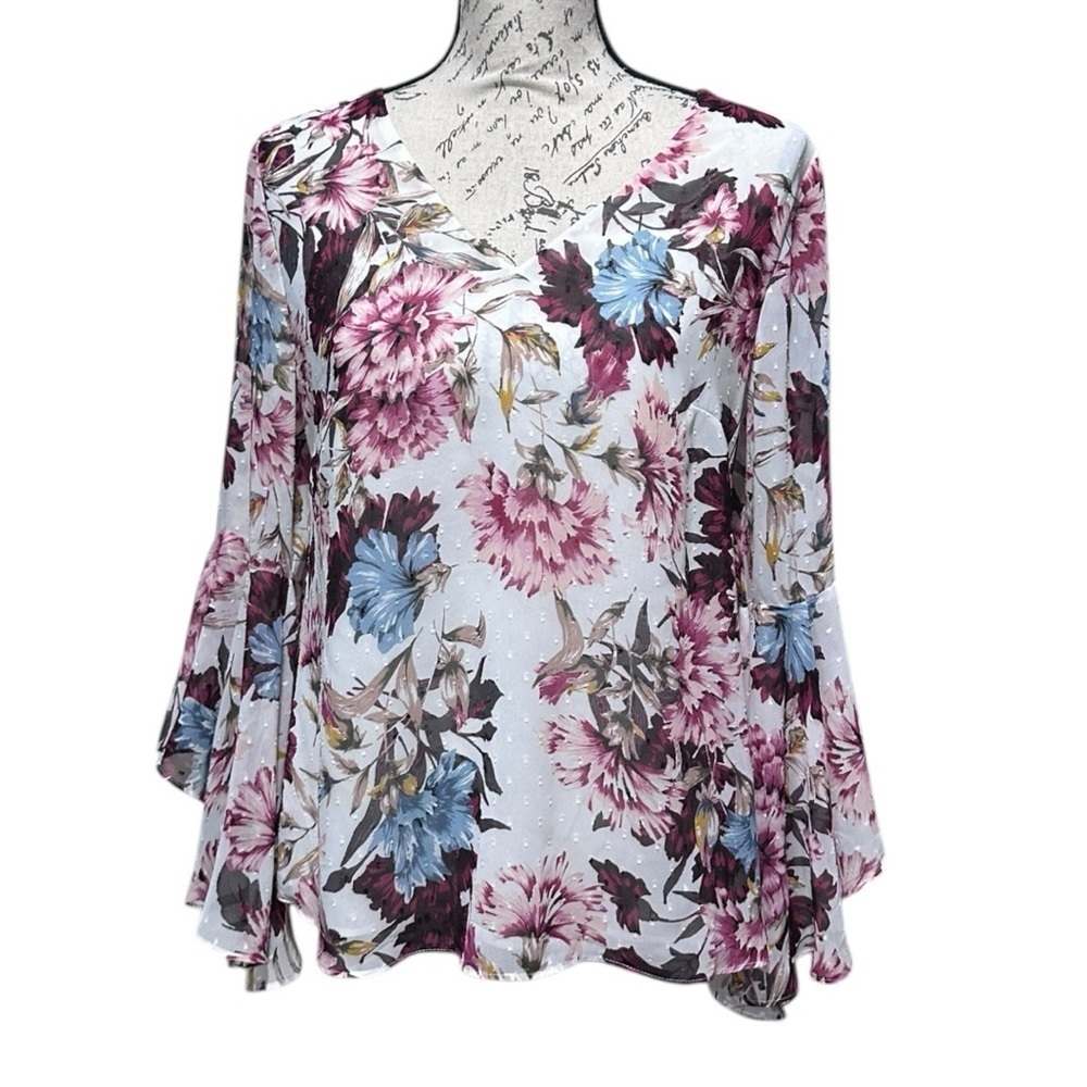 WHBM Flirty Floral Long Bell Sleeve Top Size 4